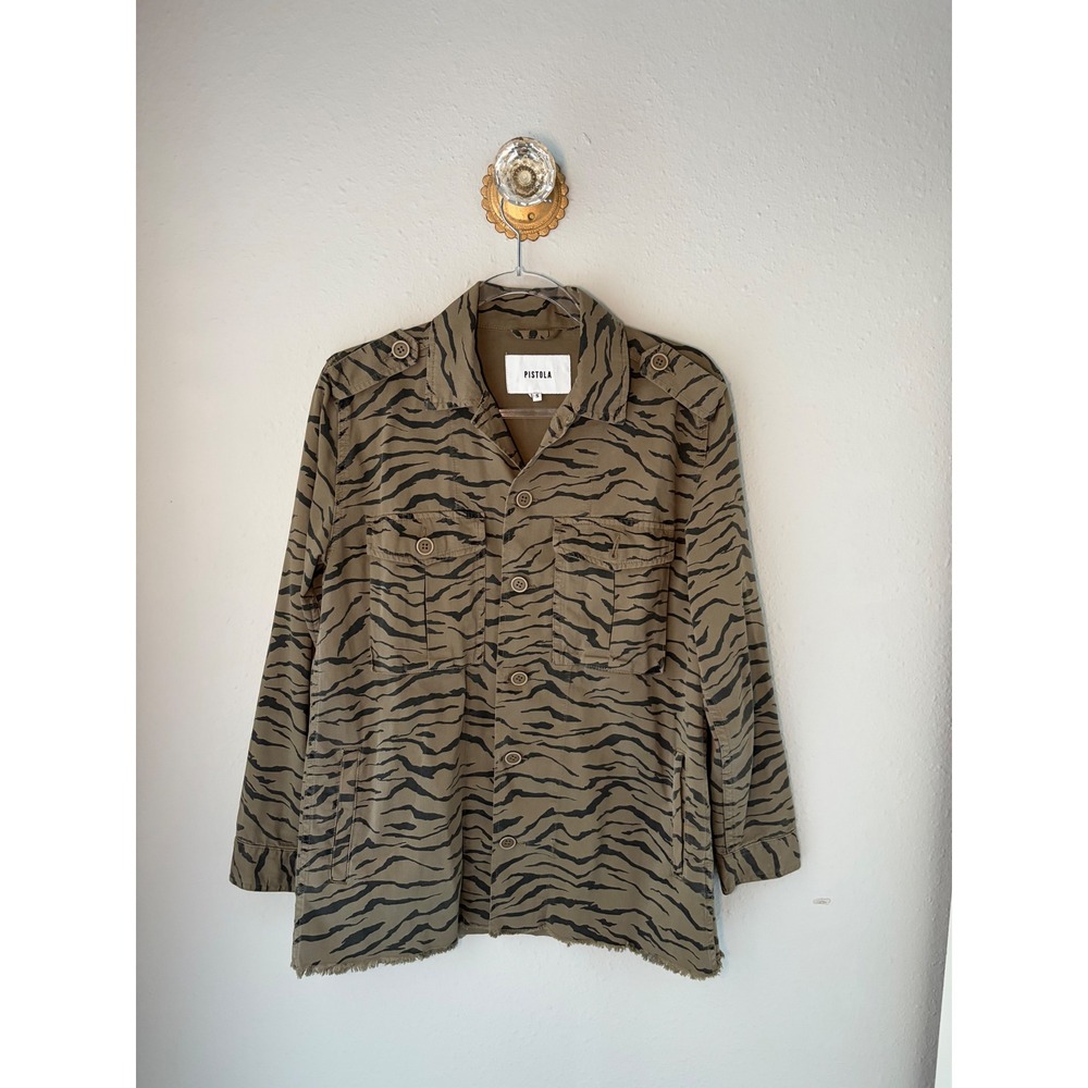 Anthropologie Pistola Animal Print Utility Jacket Olive Green BlackSize S